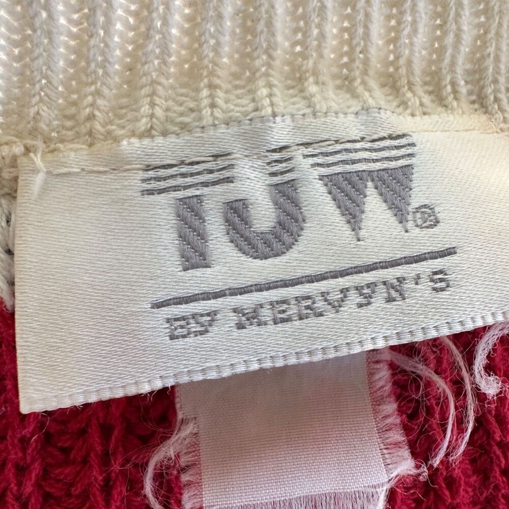 vintage 80s tjw by mervyns red white striped cable knit preppy v neck sweater xl - Picture 7 of 10